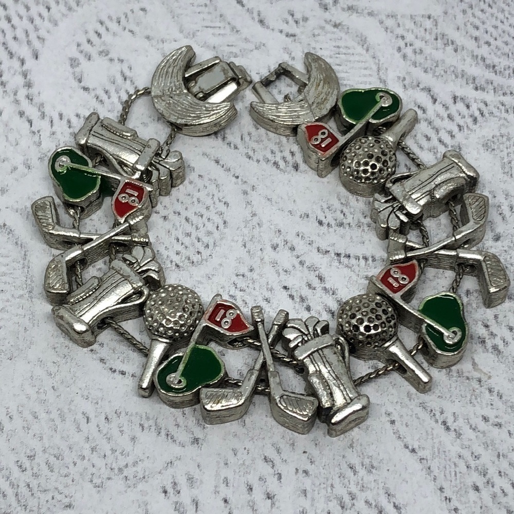 Vintage golf theme slider charm bracelet statement